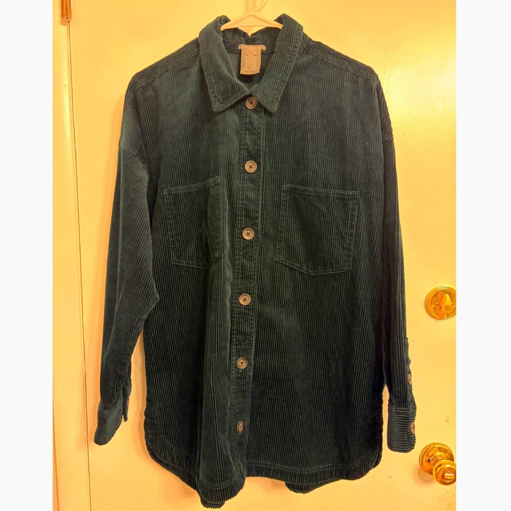 matty m Oversized Forest Green Corduroy Button Down Shirt Jacket Size L